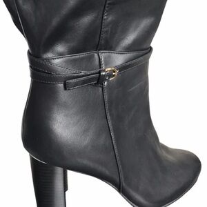 Boots Black Heeled Boots with Buckle Detail